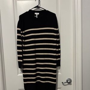 Jessica Simpson Black and Cream Striped Long Sleeve Dress